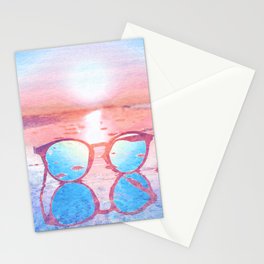 sunset glasses blush pink and blue impressionism painted realistic still life Stationery Card