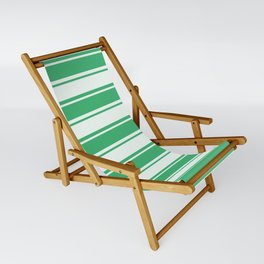 [ Thumbnail: Sea Green and Mint Cream Colored Pattern of Stripes Sling Chair ]