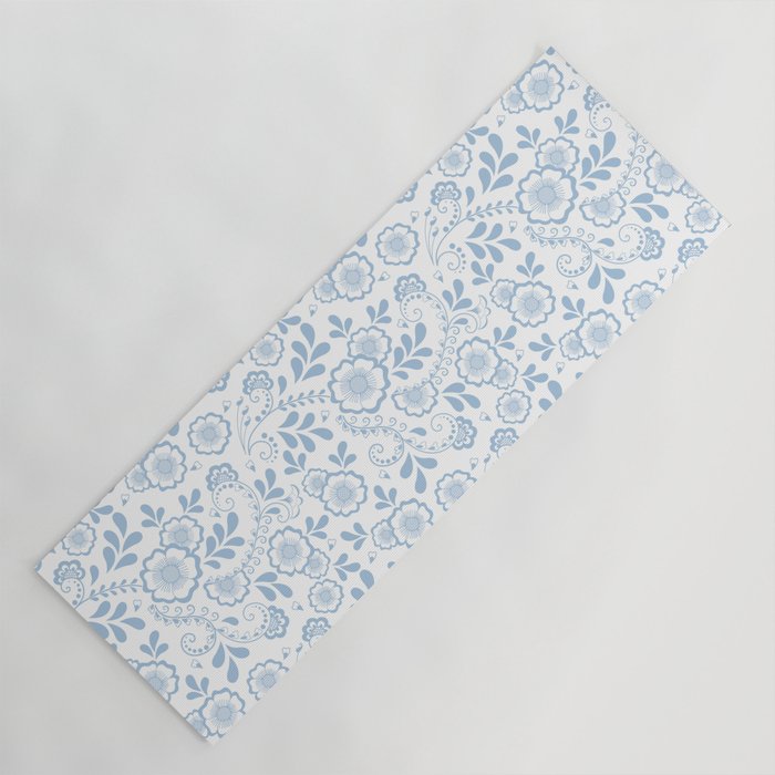 Pale Blue Eastern Floral Pattern Yoga Mat