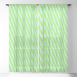 [ Thumbnail: Aquamarine, Chartreuse, and Lavender Colored Stripes Pattern Sheer Curtain ]