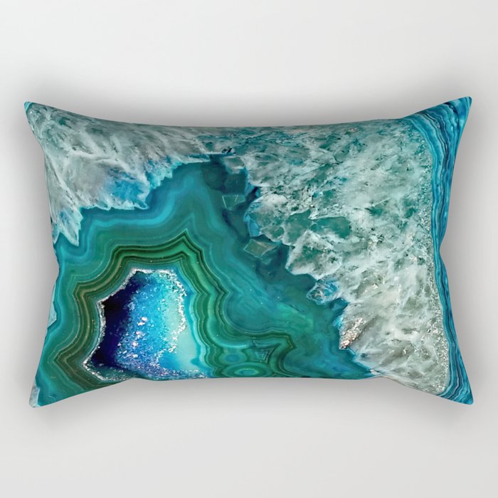 Aqua turquoise agate mineral gem stone Rectangular Pillow