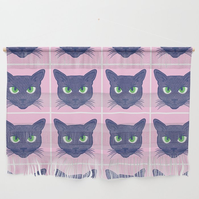 Retro Modern Periwinkle Cats Pink Wall Hanging