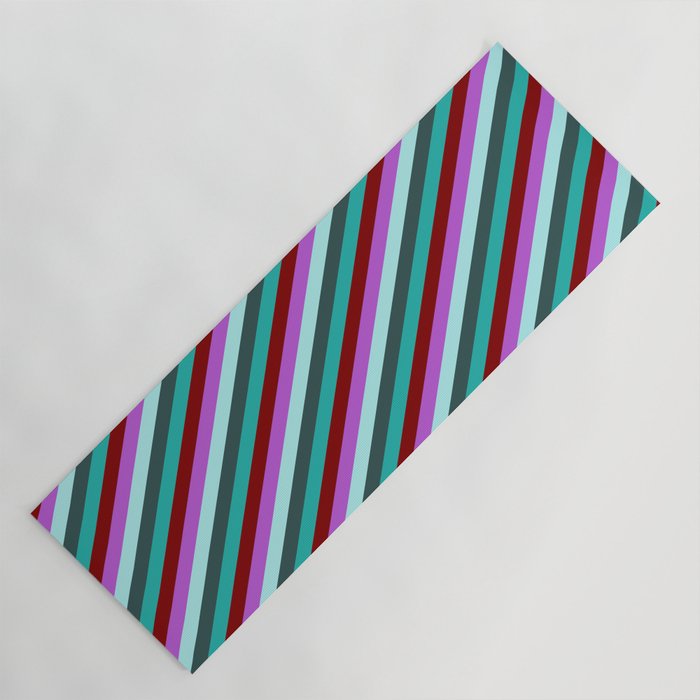 Eyecatching Orchid, Turquoise, Dark Slate Gray, Light Sea Green & Maroon Colored Stripes Pattern Yoga Mat