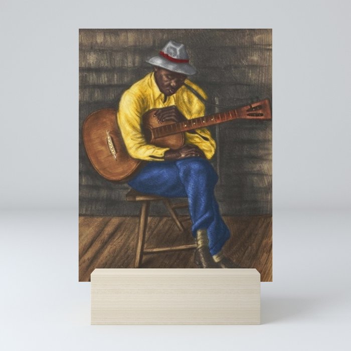 African American Masterpiece Sleepy time down south with guitar portrait painting by Saul Kovner Mini Art Print