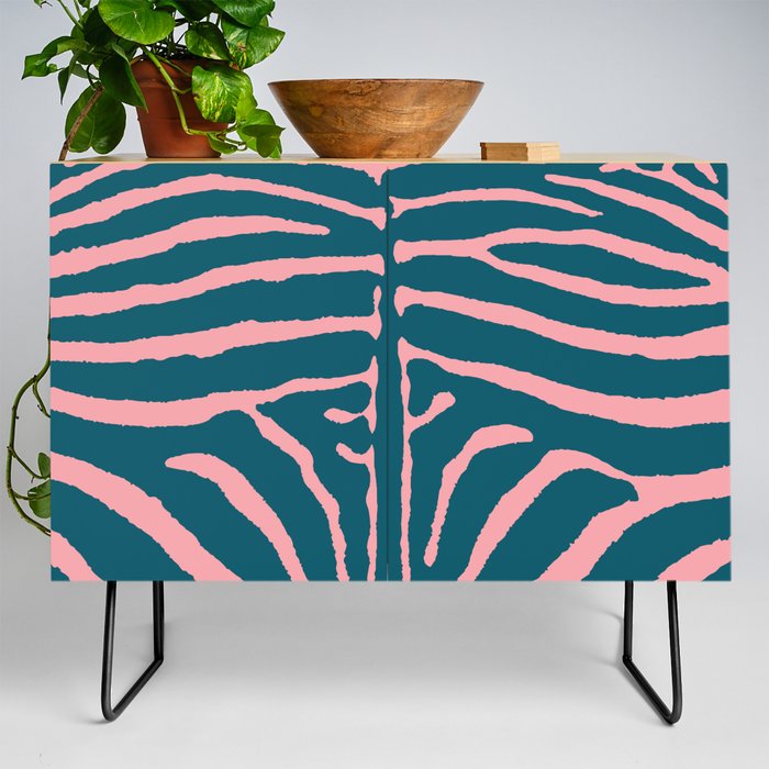 Zebra Wild Animal Print 263 Teal and Pink Credenza