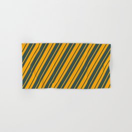 [ Thumbnail: Dark Slate Gray and Orange Colored Lined/Striped Pattern Hand & Bath Towel ]