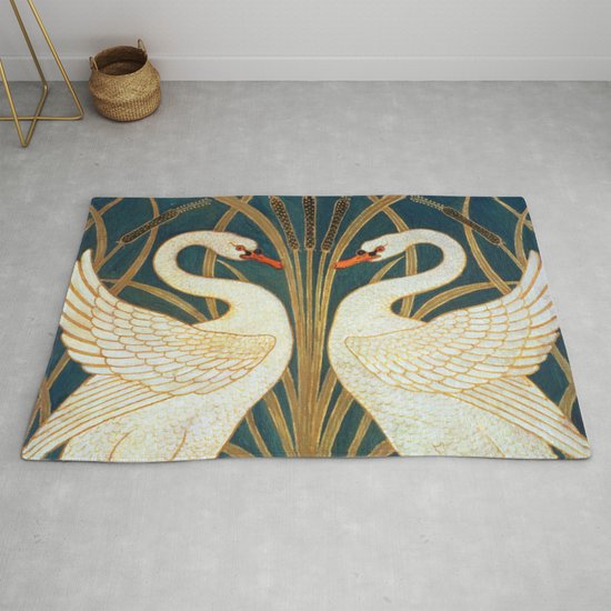 Art Nouveau Walter Crane Swan Bird Love Heart Bullrush Iris design large 28cm or 11.25 round placemat table mat server setting centrepiece