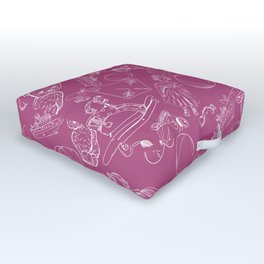 Magenta and White Toys Outline Pattern Outdoor Floor Cushion