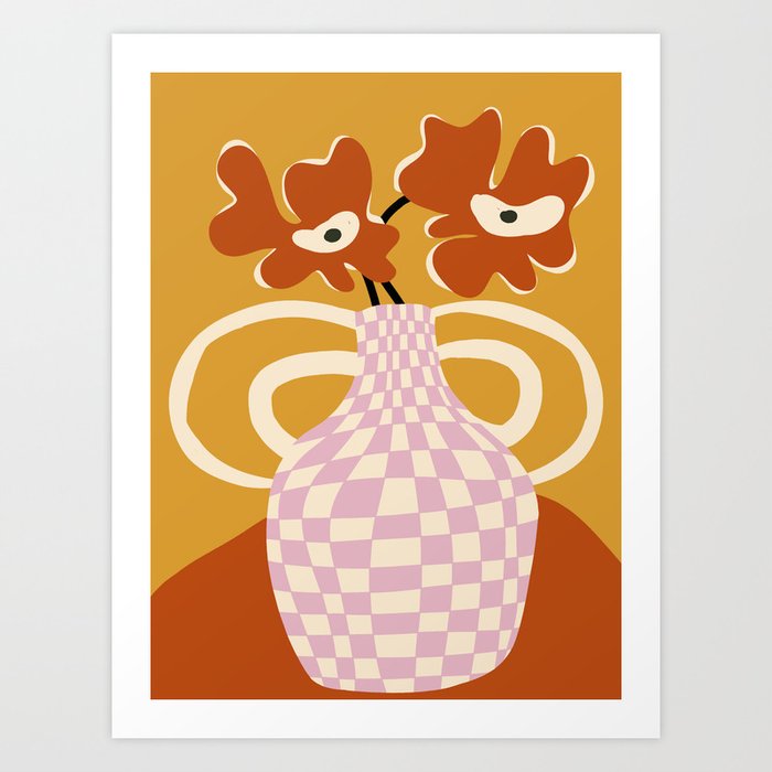 Checkered retro flower pot  Art Print