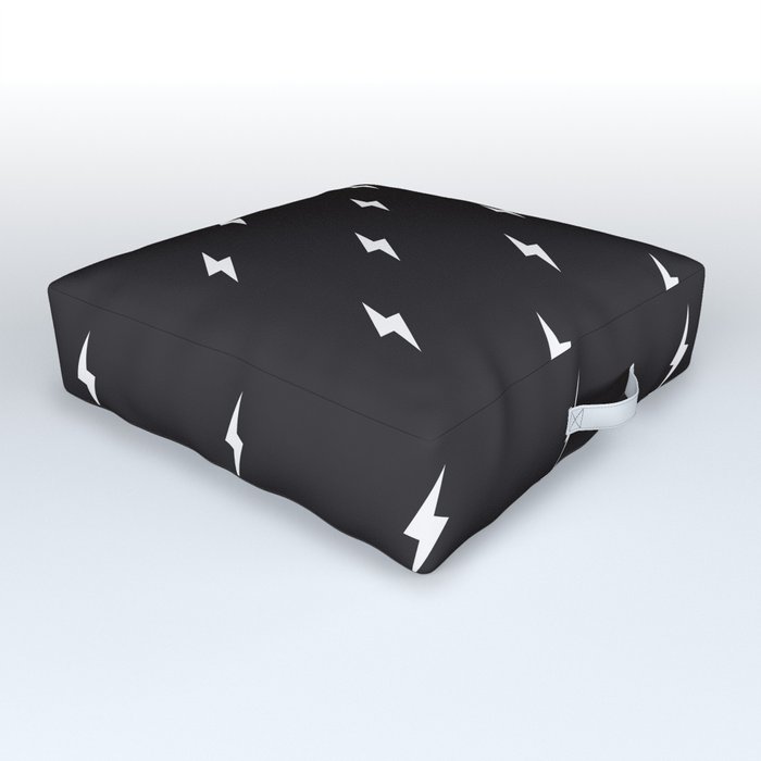 Lightning Bolt Pattern Black & White Outdoor Floor Cushion