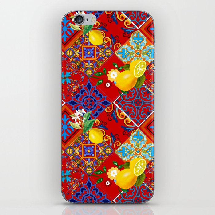 Tiles,mosaic,azulejo,quilt,Portuguese,majolica,lemons,citrus. iPhone Skin