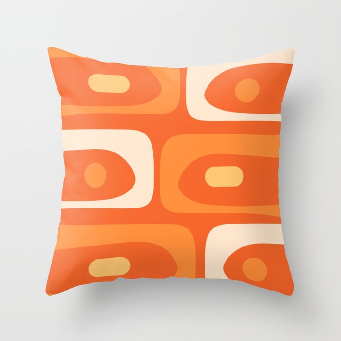 Mid Century Modern Piquet Abstract Pattern Orange Yellow Tangerine Cream Throw Pillow