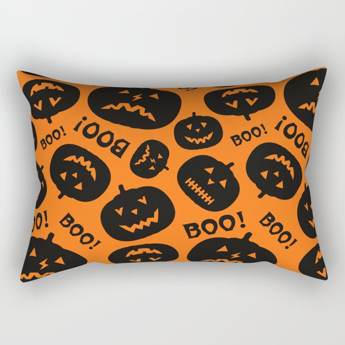 Halloween Boo! Jack-O-Lanterns Orange & Black Rectangular Pillow