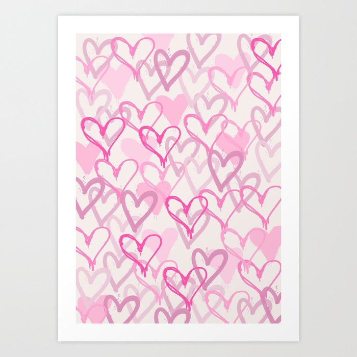 Pink Graffiti Hearts Preppy Aesthetic art  Art Print