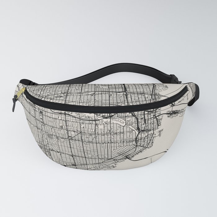 USA, Miami Map - Black and White Fanny Pack