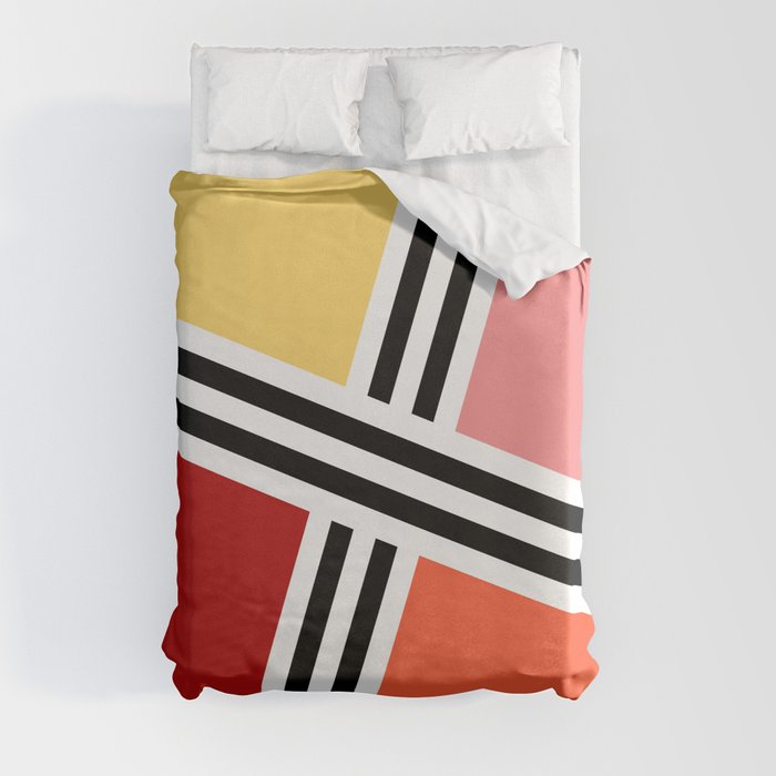 Abstract geometry - red, pink, yellow and orange Duvet Cover
