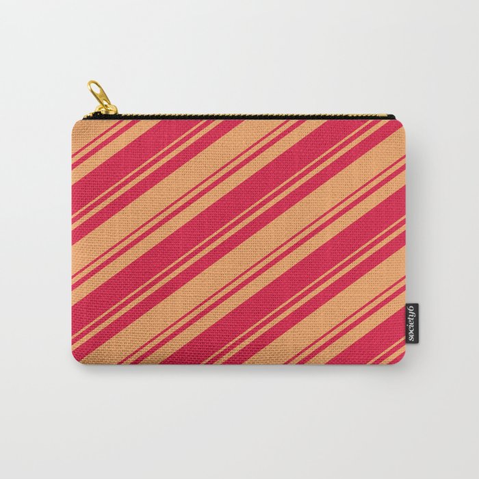Brown and Crimson Colored Stripes/Lines Pattern Carry-All Pouch