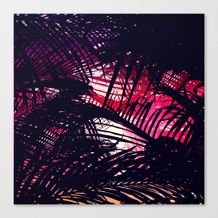 Tropical Purple and Red Sunset Palm Fronds Canvas Print