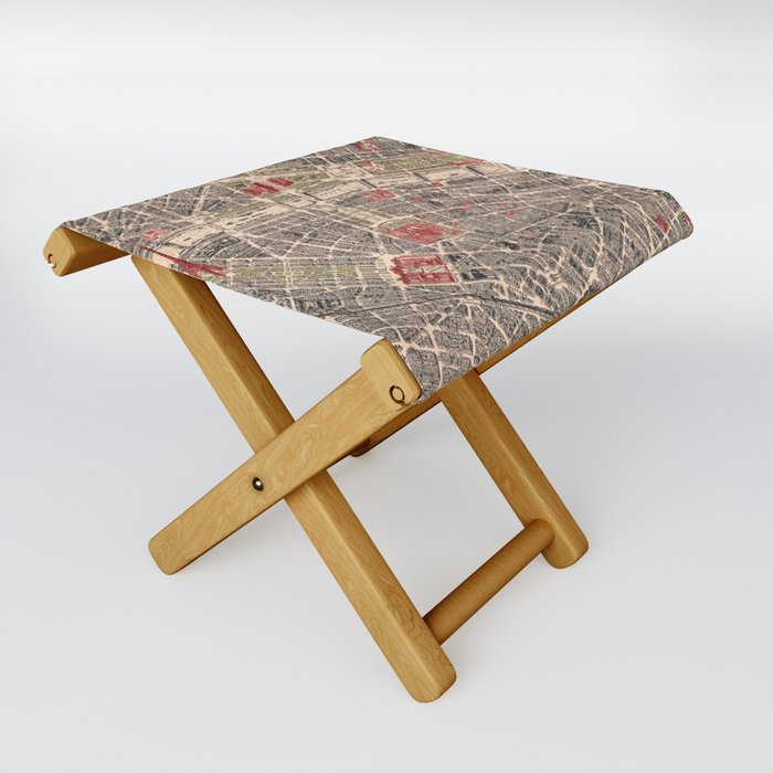 Vintage Map of Paris Folding Stool