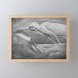 The Ningen and the Whale Framed Mini Art Print | Whales, Whale, Graphite, Ink, Myth, Fantasy, Ocean, Cryptid, Ningen, Friendship 