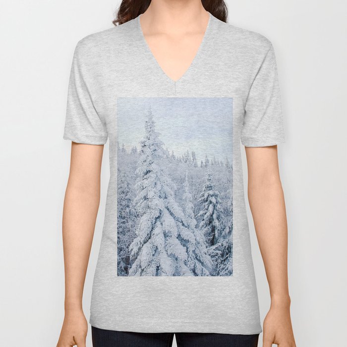 Snow covered forest V Neck T Shirt