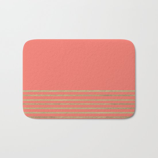 Peach and Gold Stripes Bath Mat