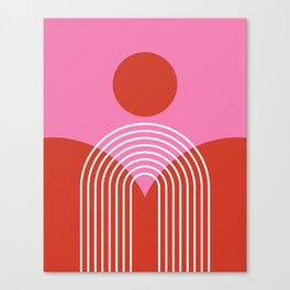 Geometric Rainbow Sun Abstract 37 in Pink Red Canvas Print