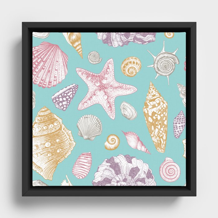Pretty Pastel Seashell Beach Framed Canvas