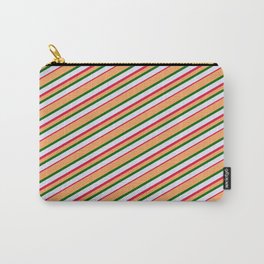 [ Thumbnail: Brown, Dark Green, Lavender, and Crimson Colored Stripes/Lines Pattern Carry-All Pouch ]