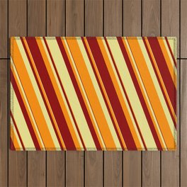[ Thumbnail: Tan, Dark Orange, and Dark Red Colored Lined Pattern Outdoor Rug ]