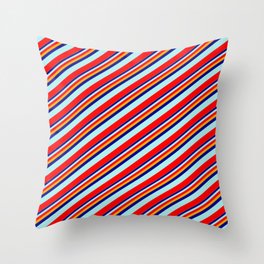 [ Thumbnail: Orange, Dark Blue, Turquoise, and Red Colored Stripes Pattern Throw Pillow ]
