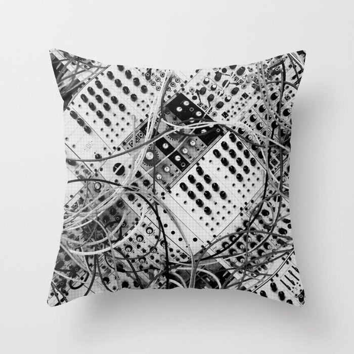 analog synthesizer  - diagonal black and white illustration Throw Pillow