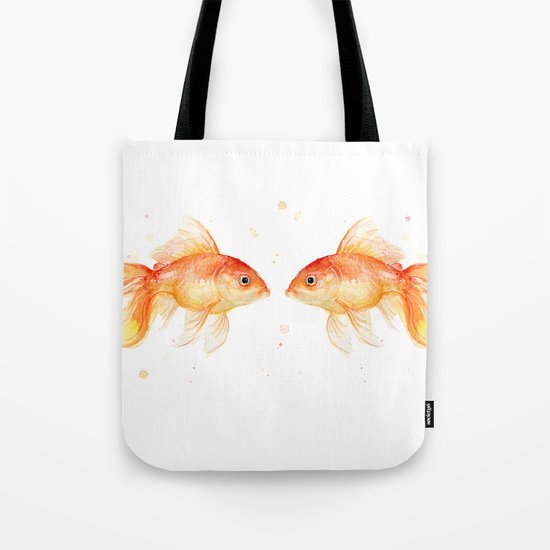 Goldfish Love Watercolor Fish Painting Tote Bag