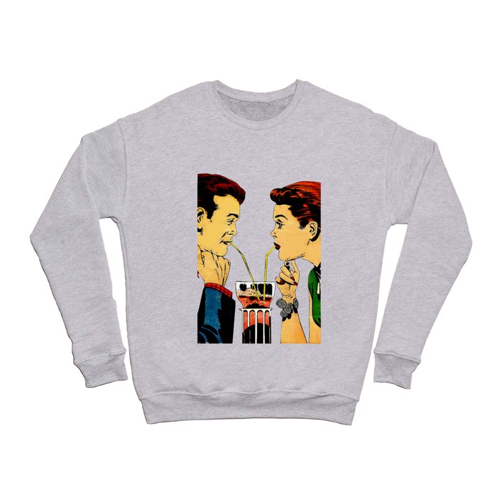 Diner Date - 1950s Young Couple Sharing a Shake Crewneck Sweatshirt