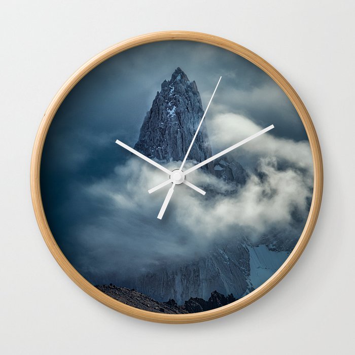 Argentina Photography - Tall Mountain Going Through The Clouds Wall Clock