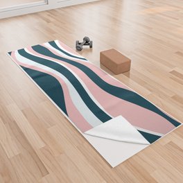 Retro Stripes in Navy Blue and Blush Pink Yoga Towel