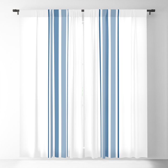 Farmhouse Blue Ticking Stripes on White Blackout Curtain