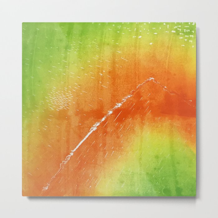 Abstract Topographical Gradient Print - Orange to Green Metal Print