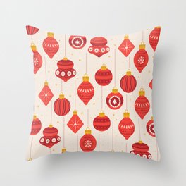 Red and White Christmas Tree Ornaments Throw Pillow