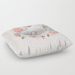 Monogram E - cute girls coral florals flower wreath, coral florals, baby girl, baby blanket Floor Pillow