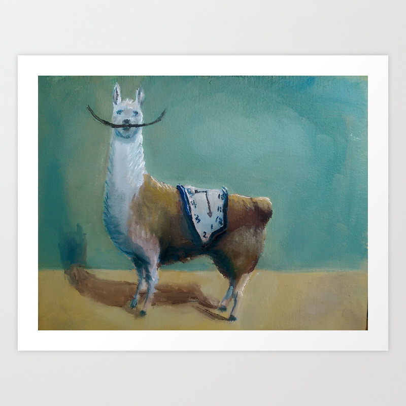 Dali Llama Funny Mustache Melted Clock Salvador Dadaism Art Print