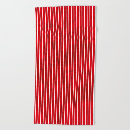Red grunge stripes on white background Beach Towel