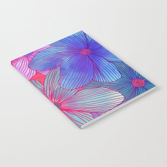 Between the Lines 2 - tropical flowers in purple, pink, blue & orange Notebook