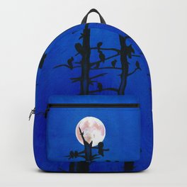 Moonlit bird silhouettes Backpack | Acrylic, Night, Moonlight, Trees, Moon, Avian, Painting, Landscape, Birds, Nighttime 