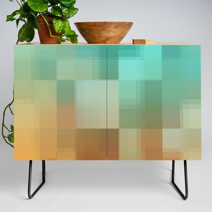 geometric pixel square pattern abstract background in blue brown Credenza