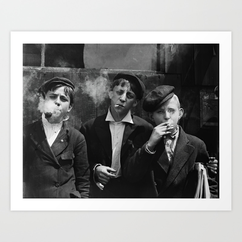 Newsies smoking - young newspaper street kids smoking cigarettes black and white iconic vintage photograph - photography - photographs Art Print by Astrid Arkhangelsky Society6