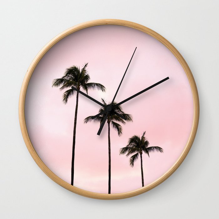 Palm Tree Photography Peach | Blush Pink | Millennial Pink | Miami Wall Clock