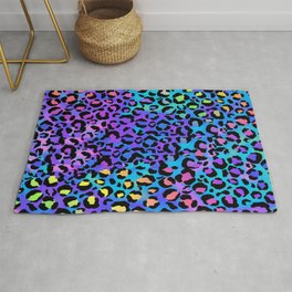 Holographic Rainbow Leopard Print Spots on Bright Neon Area & Throw Rug