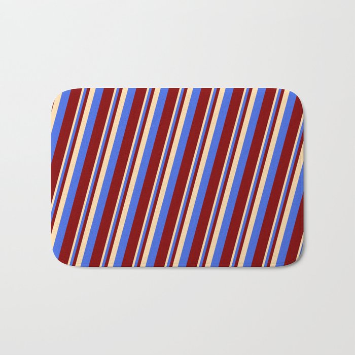 Tan, Royal Blue, and Maroon Colored Lines Pattern Bath Mat