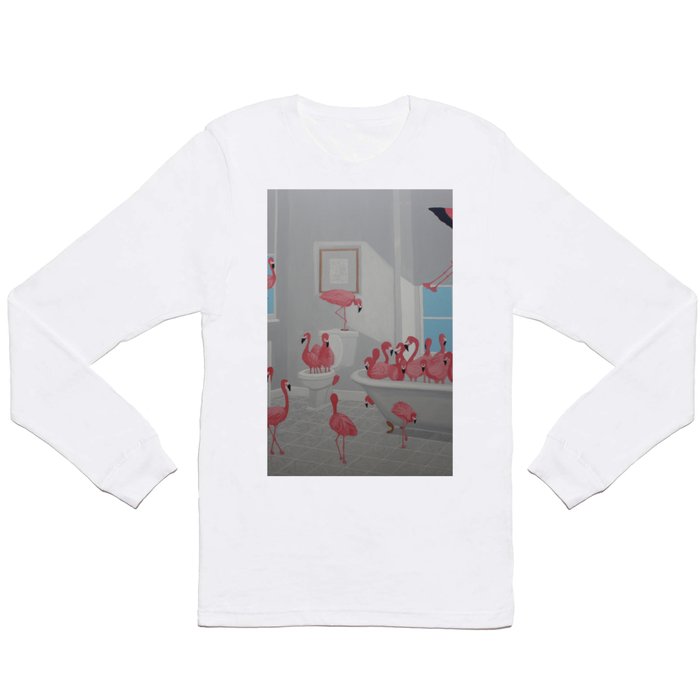 Flamingos In the Bathroom Long Sleeve T Shirt